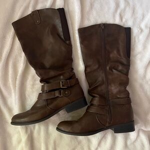 Brown Knee-High Boots with Buckle Detail